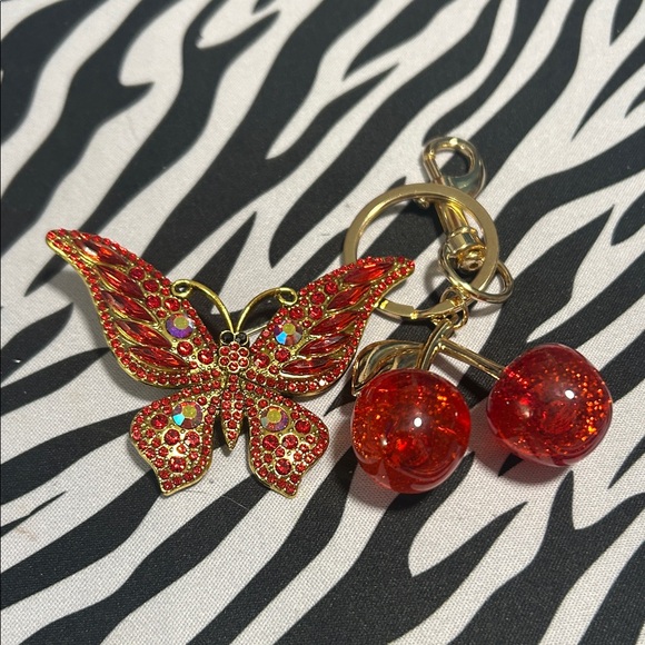 Jewelry - Bundle: Butterfly Brooch & Cherry Keychain/Bag Charm